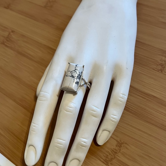 925 Sterling Silver Size 8.5 Marble Square Ring - Picture 8 of 8